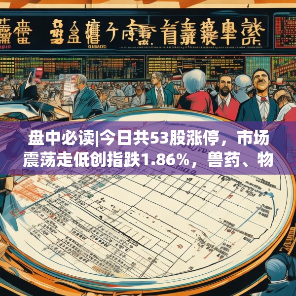 盘中必读|今日共53股涨停，市场震荡走低创指跌1.86%，兽药、物流板块逆势大涨