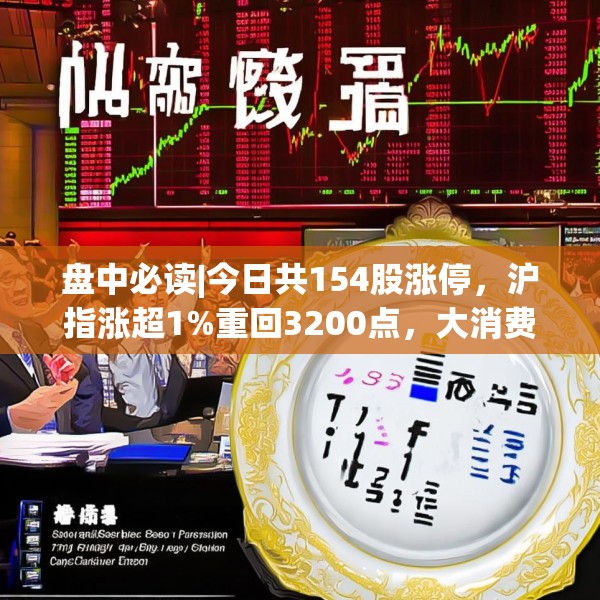 盘中必读|今日共154股涨停，沪指涨超1%重回3200点，大消费、消费电子板块领涨