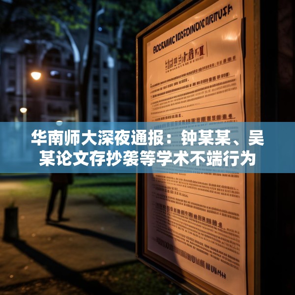 华南师大深夜通报：钟某某、吴某论文存抄袭等学术不端行为